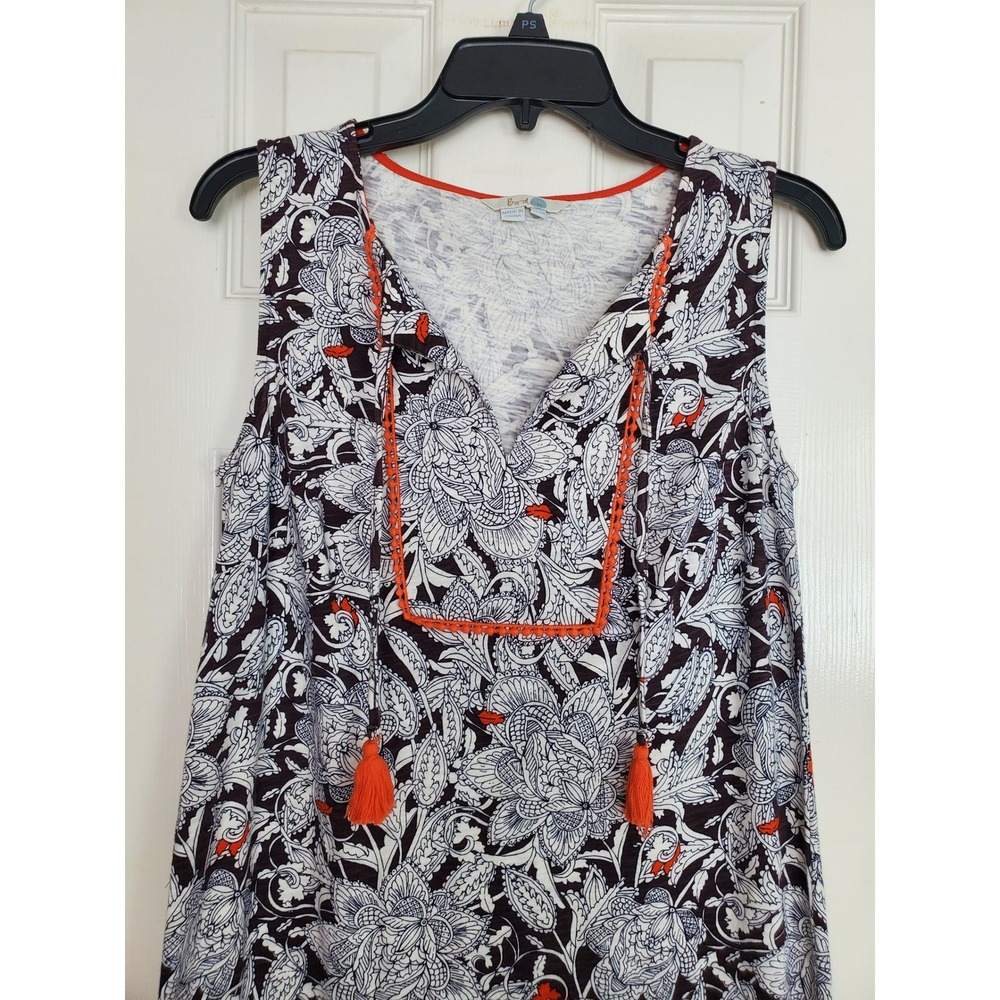 Boden Dress Navy Blue Orange Floral Tassel Shift Mini Boho Summer Casual US 6R